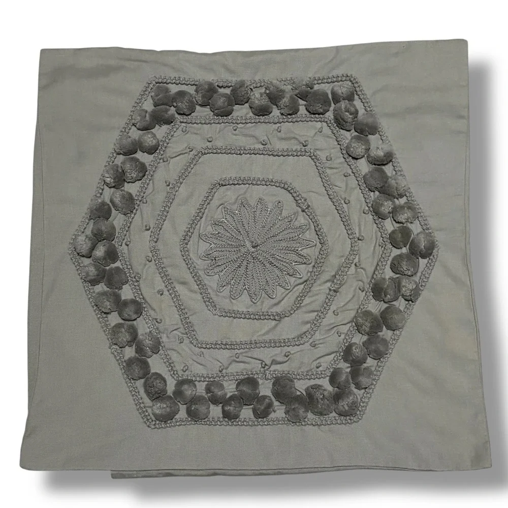 Pottery Barn‎ Pom Pom Pillow Cover 20x20 Gray Cotton Boho Farmhouse